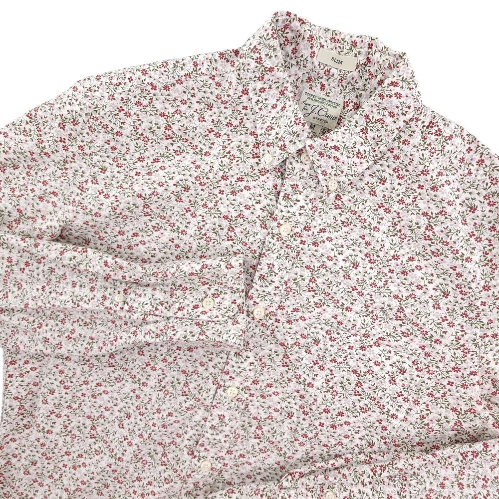 J.Crew Shirt Mens M White Floral Long Sleeve Button Up Slim Fit Stretch Casual